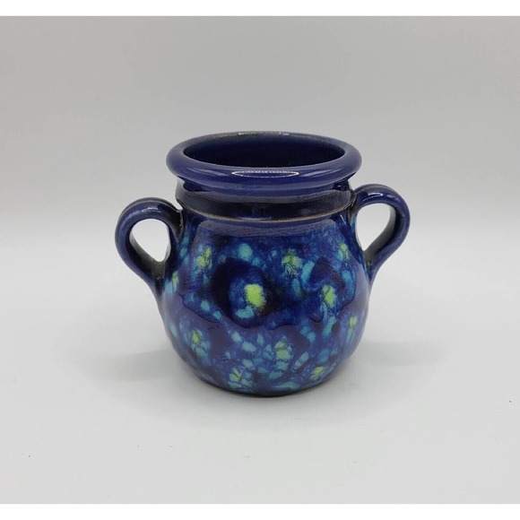 Vintage Cobalt Blue Studio Pottery Small 3" Ceramic Crock Pot Vase - Picture 1 of 7